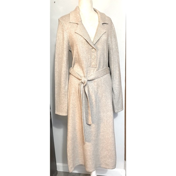 Nicole Miller midi sweater dress in oatmeal beige poly-viscose long sleeves-M - Picture 1 of 11